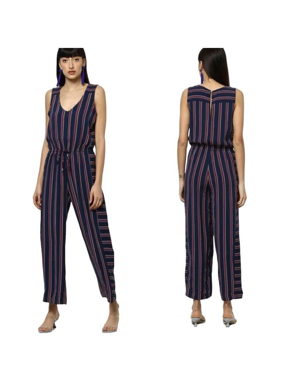 Tommy Hilfiger Blue Red Striped Romper Jumpsuit Sleeveless Drawstring Size 12